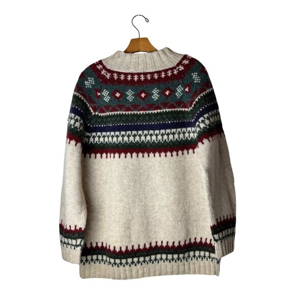 Moda‎ International Sweater Men Medium Beige Wool Knit Vintage Fair Isle Nordic - Picture 2 of 9